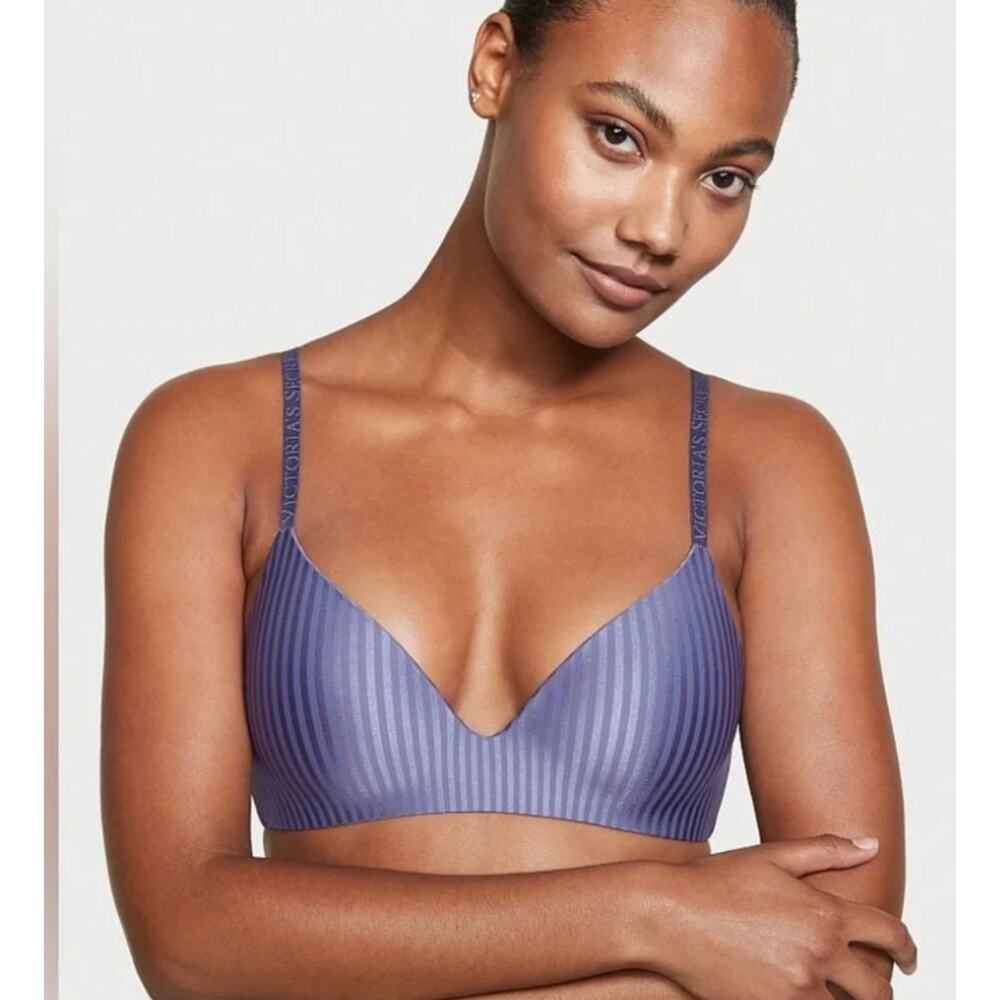 Victoria's Secret T-Shirt Lightly Lined Wireless Bra Striped Purple 34C